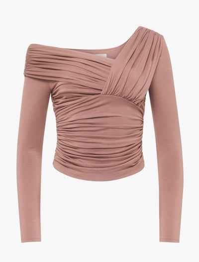 Corey Ruched Long Sleeve Top in Sandalwood