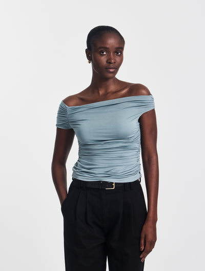 Katie Ruched Top in Powder Blue