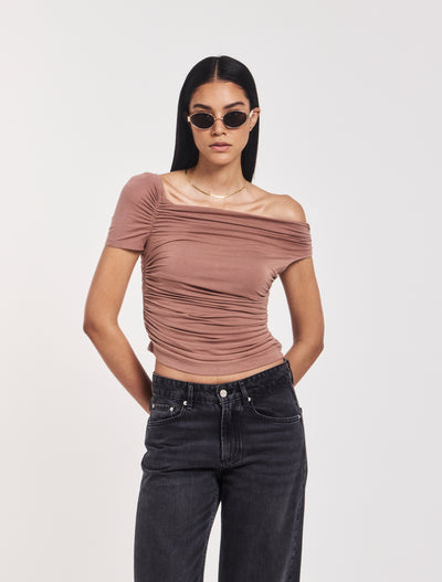 Katie Ruched Top In Sandalwood