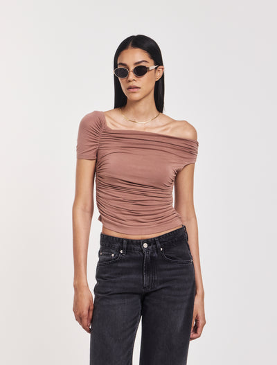 Katie Ruched Top In Sandalwood