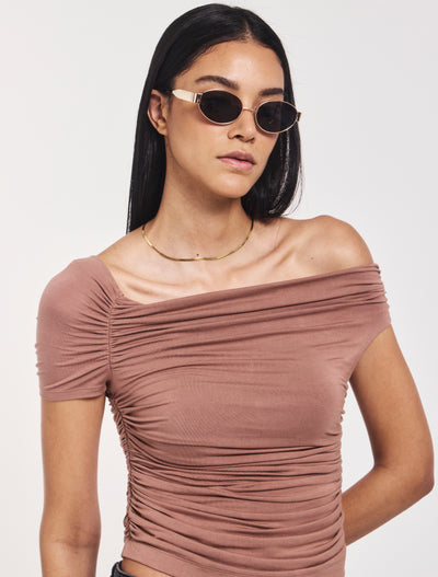Katie Ruched Top In Sandalwood
