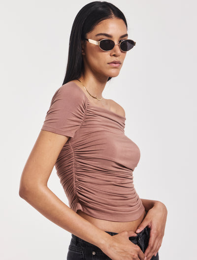 Katie Ruched Top In Sandalwood