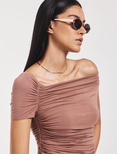 Katie Ruched Top In Sandalwood