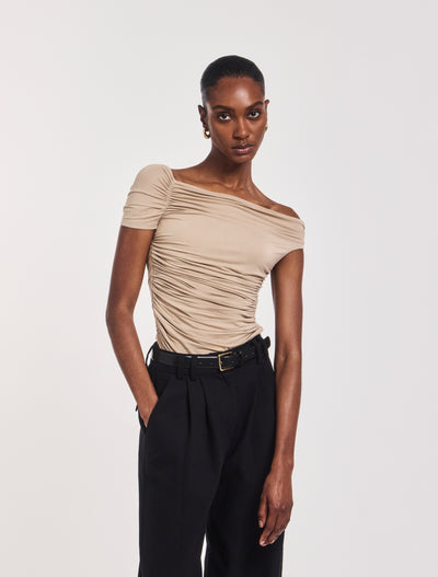 Katie Ruched Top In Taupe