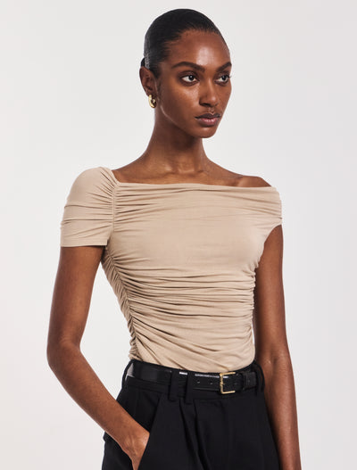 Katie Ruched Top In Taupe