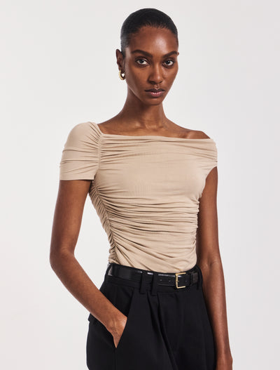Katie Ruched Top In Taupe
