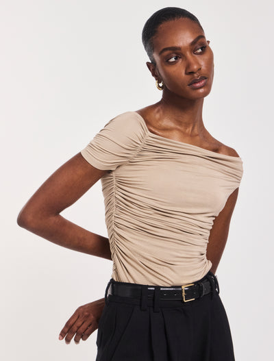 Katie Ruched Top In Taupe