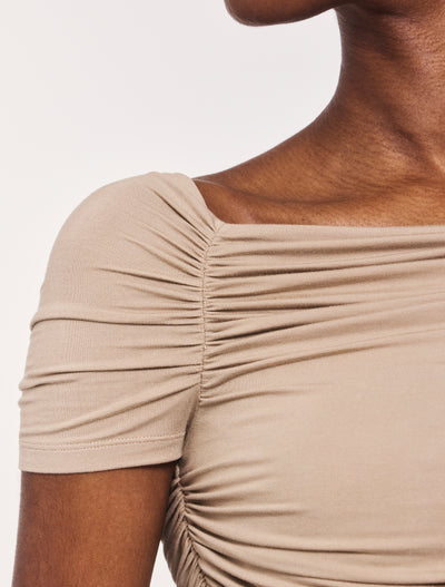 Katie Ruched Top In Taupe