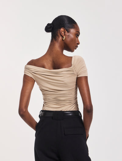 Katie Ruched Top In Taupe