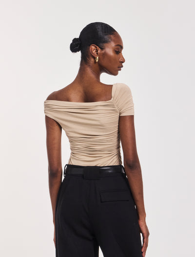 Katie Ruched Top In Taupe