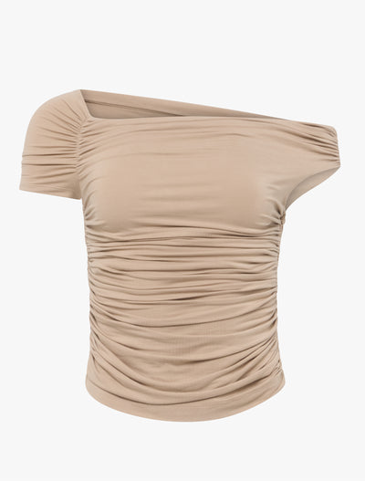 Katie Ruched Top In Taupe