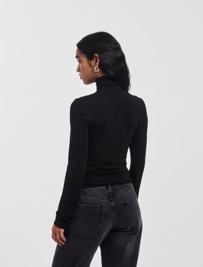 Soft Roll Neck Long Sleeve Top in Black