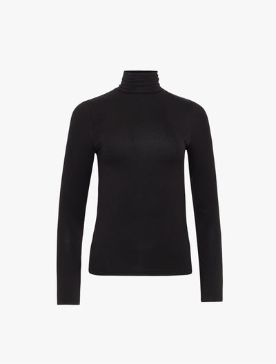Soft Roll Neck Long Sleeve Top in Black
