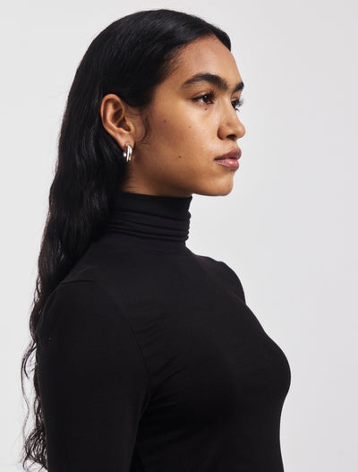 Soft Roll Neck Long Sleeve Top in Black