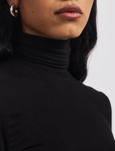 Soft Roll Neck Long Sleeve Top in Black