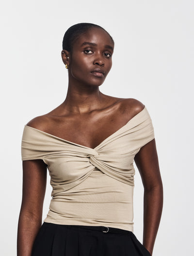 Laila Twist Front Top in Taupe