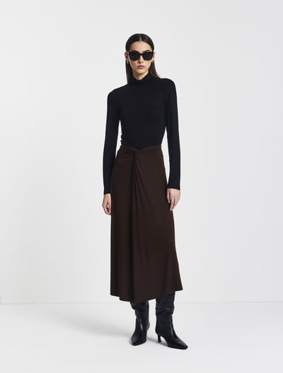 Sadie Twist Midi Skirt in Bitter Chocolate