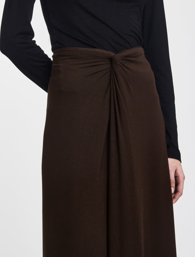 Sadie Twist Midi Skirt in Bitter Chocolate