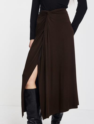 Sadie Twist Midi Skirt in Bitter Chocolate