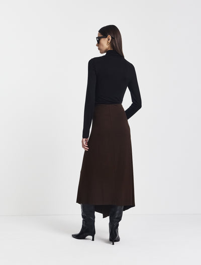 Sadie Twist Midi Skirt in Bitter Chocolate