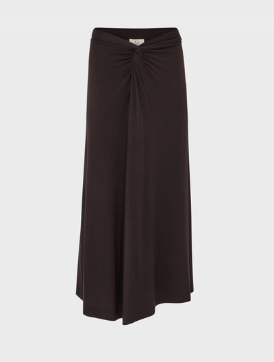 Sadie Twist Midi Skirt in Bitter Chocolate