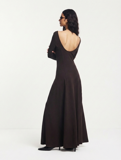 Roxie Scoop Back Maxi With Princess Seams in Bitter Chocolate