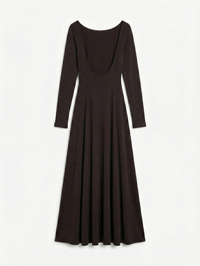 Roxie Scoop Back Maxi With Princess Seams in Bitter Chocolate