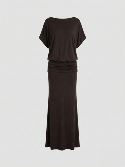 Ramona Blouson Maxi Dress With Full Hem in Bitter Chocolate