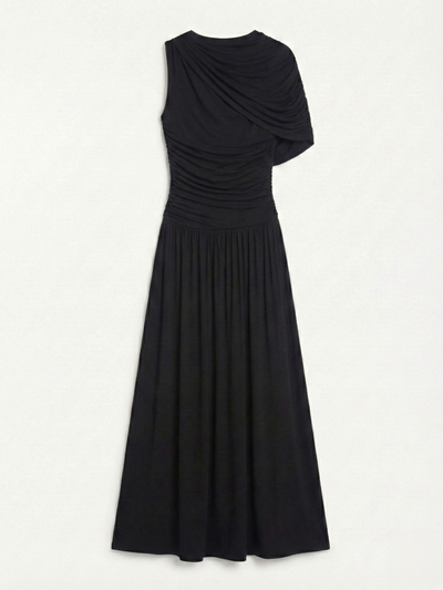 Mila Asymmetrical Caped Shoulder Maxi Dress in Black