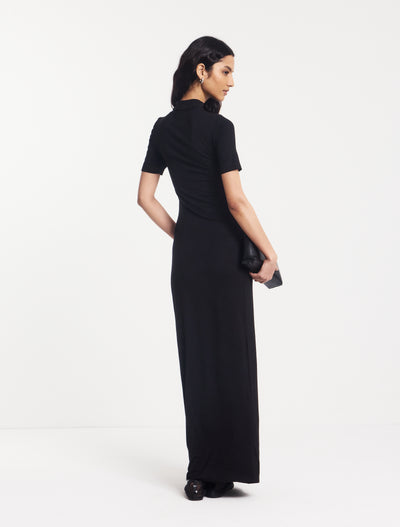 Nell Sarong Skirt Funnel Neck Dress in Black