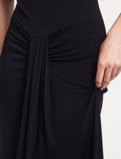 Nell Sarong Skirt Funnel Neck Dress in Black