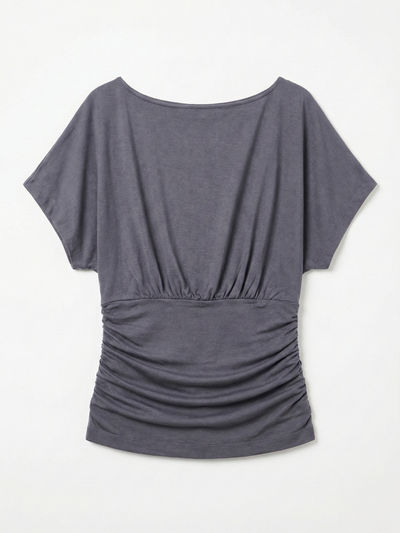 Amelie Slash Neck Gathered Side Top in Magnet