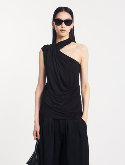 Zora Drape High Neck Top in Black