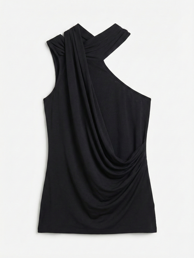 Zora Drape High Neck Top in Black