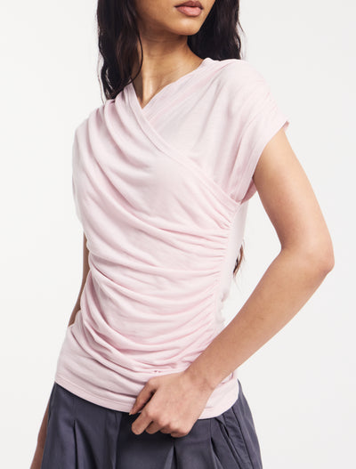 Indie Off Shoulder Wrap Top in Dusk Pink