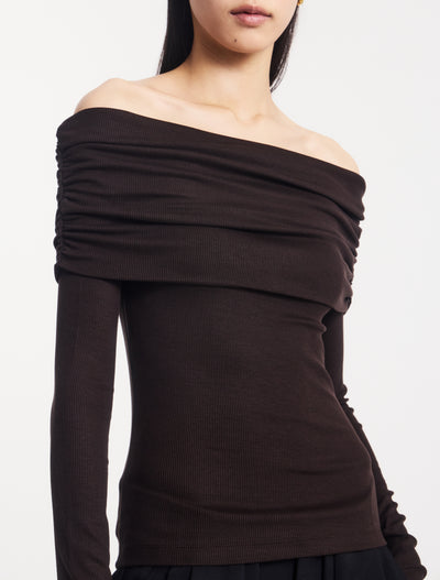 Stevie Rib Fold Over Top in Bitter Chocolate