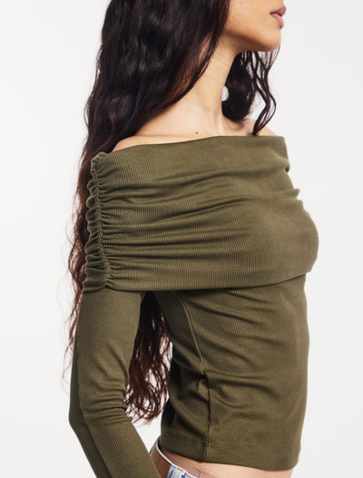 Stevie Rib Fold Over Top in Leaf Green