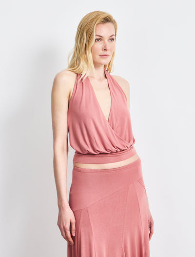 Lenny Wrap Front Halter In Melon