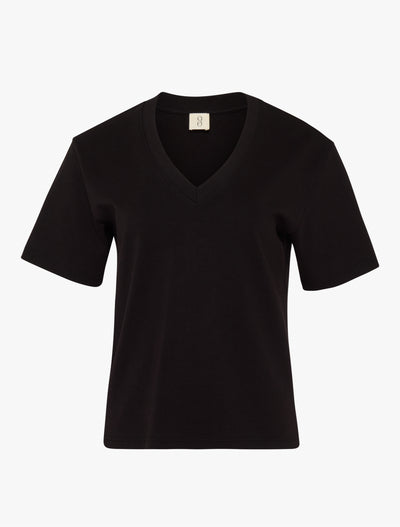 Compact Cotton V Neck T-shirt in Black