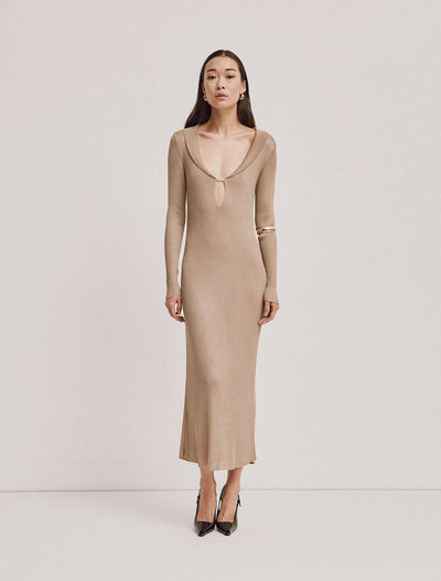Kea Dress in Taupe, full-length front view