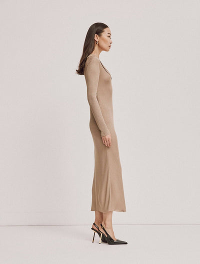 Kea Dress in Taupe, side profile view