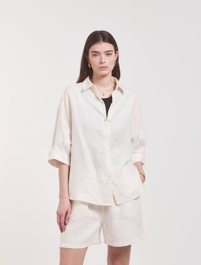 Lindsay Linen Shirt In Off White