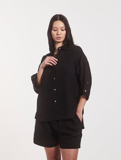 Lindsay Linen Shirt In Black