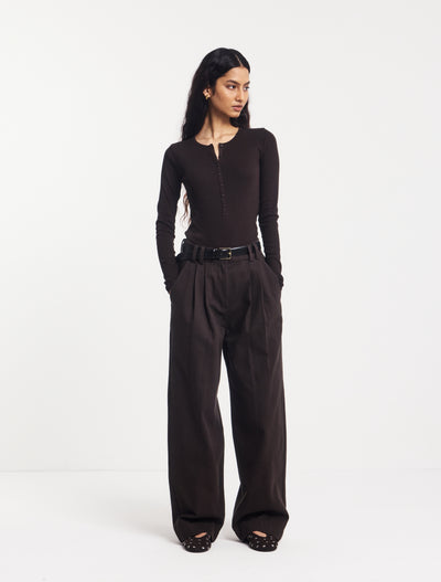 Organic Cotton Denim Trousers in Bitter Chocolate