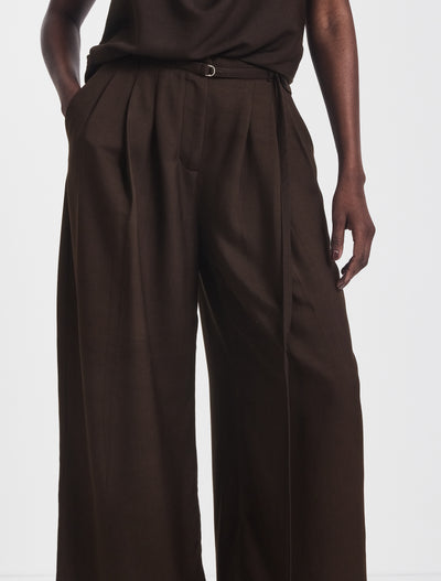 Evie Wide Leg Trouser in Bitter Chocolate