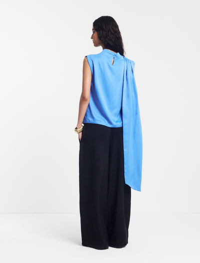 Arlo Drape Scarf Back Top in Cornflower