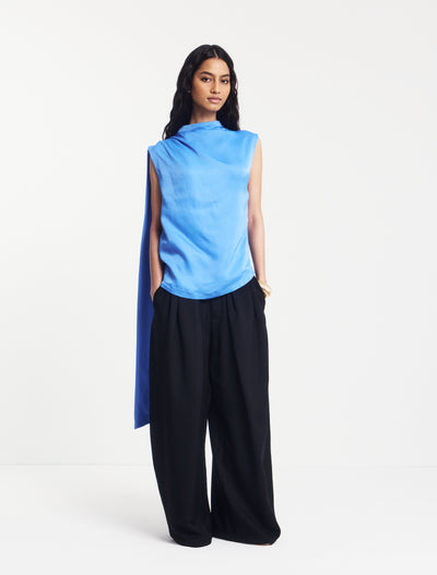 Arlo Drape Scarf Back Top in Cornflower