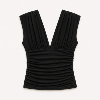 Orla Low V Neck Rouch Side Top In Black