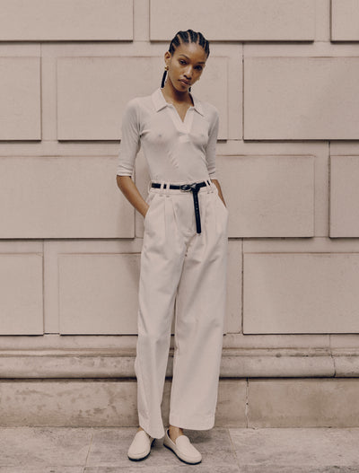 Organic Cotton Denim Trousers in Off White