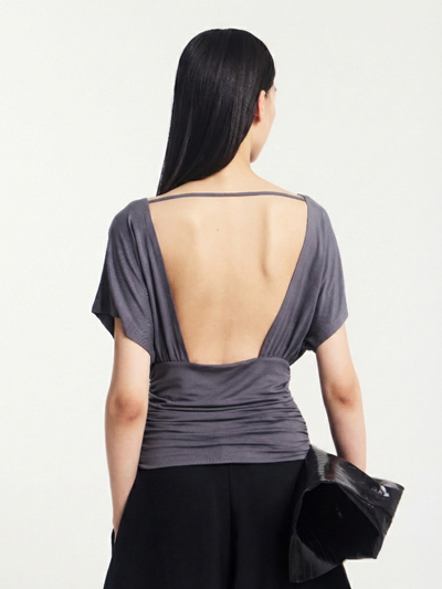 Amelie Slash Neck Gathered Side Top in Magnet